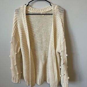 Cream Chunky Knit Open-Front Cardigan
